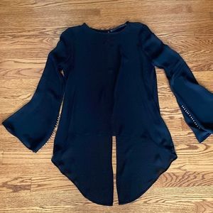 Zara black sheer top with gold bead detail at sleeve.